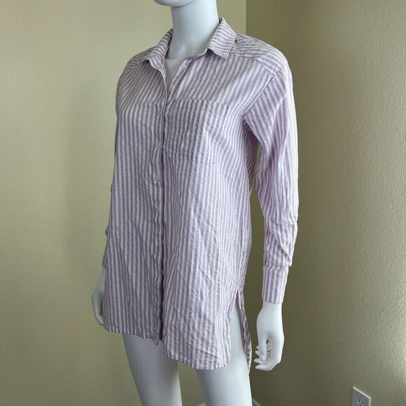 Anthropologie Women's Size XXS Longline Buttondown Striped Tunic Shirt Blouse - Picture 9 of 13